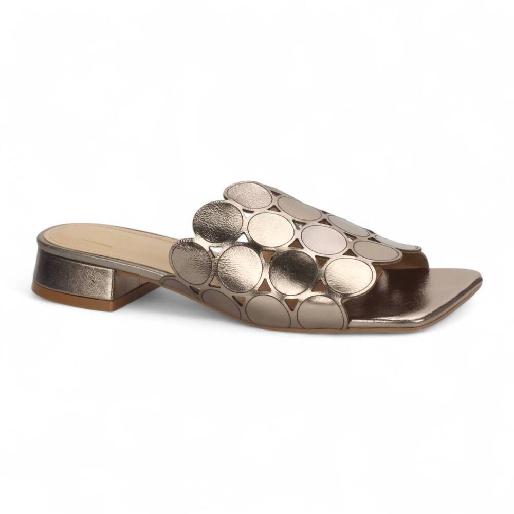 NEW BRUNO MENEGATTI women's hazel leather slide sandal in pewter